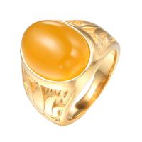 Natural Gemstone Finger Ring Titanium Steel with Chalcedony gold color plated & for woman Sold By PC