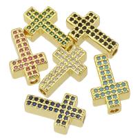 Kubisk Zirconia Micro Pave Messing Perler, Kryds, guldfarve belagt, mode smykker & du kan DIY & Micro Pave cubic zirconia & for kvinde, flere farver til valg, 9x15x4mm, Hole:Ca. 1.5mm, 10pc'er/Lot, Solgt af Lot