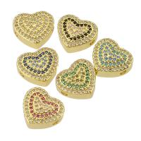 Kubisk Zirconia Micro Pave Messing Perler, Heart, guldfarve belagt, mode smykker & du kan DIY & Micro Pave cubic zirconia & for kvinde, flere farver til valg, 13.50x12x5mm, Hole:Ca. 2mm, 10pc'er/Lot, Solgt af Lot