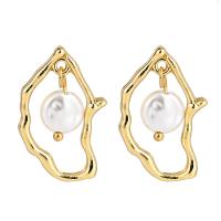 Freshwater Pearl Earrings Brass with Freshwater Pearl 14K gold plated micro pave cubic zirconia & for woman golden nickel lead & cadmium free Sold By Pair
