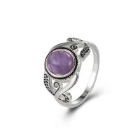 Natural Gemstone Finger Ring Brass with Amethyst platinum color plated fashion jewelry & for woman purple nickel lead & cadmium free US Ring Sold By PC