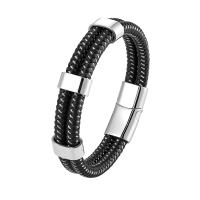 Leather Cord Bracelet 316L Stainless Steel with Leather fashion jewelry & Unisex Length Approx 8.27 Inch Sold By PC