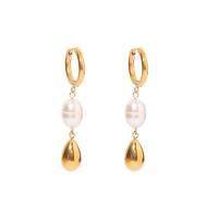 Freshwater Pearl Earrings 304 Stainless Steel with Freshwater Pearl Vacuum Ion Plating fashion jewelry & for woman golden Sold By Pair