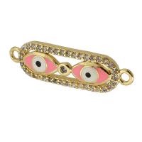 Evil Eye Connector Brass real gold plated micro pave cubic zirconia & enamel pink Sold By PC
