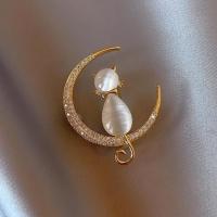 Cats Eye Brooch Zinc Alloy with Cats Eye gold color plated micro pave cubic zirconia & for woman nickel lead & cadmium free Sold By PC