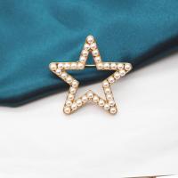 Plastic Pearl Brooch Zinc Alloy with Plastic Pearl Star gold color plated for woman nickel lead & cadmium free 40mm Sold By PC