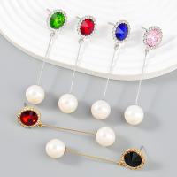 Kolczyk z kryształem górskim, Stop cynku, ze akrylowe rhinestone & Tworzywa ABS perła, Powlekane, biżuteria moda & dla kobiety & z kamieniem, dostępnych więcej kolorów, 71x18mm, sprzedane przez para