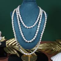 Natural Freshwater Pearl Long Necklace, irregular, Double Layer & fashion jewelry & for woman & with rhinestone, white, 7mm-8mm, Length:120 cm, Sold By PC