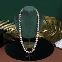 Natural Freshwater Pearl Long Necklace, fashion jewelry & for woman & with rhinestone, mixed colors, 7mm-8mm, Length:43 cm, Sold By PC