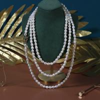 Natural Freshwater Pearl Long Necklace, with Brass, fashion jewelry & for woman, white, 5-6mm, Hole:Approx 0.7mm, Length:120 cm, Sold By PC