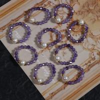 Anello da dito con perla d'acquadolce, perla d'acquadolce coltivata naturalmente, with filo elastico & ametista, 14K pieno d'oro, gioielli di moda & per la donna, 5-6mmu30013-4mm, Foro:Appross. 0.7mm, Lunghezza 6 cm, Venduto da PC