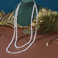 Natural Freshwater Pearl Long Necklace, with Brass, irregular, fashion jewelry & for woman, white, 5-6mm, Hole:Approx 0.7mm, Length:120 cm, Sold By PC