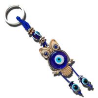 Bag Purse Charms Keyrings Keychains Zinc Alloy with Polyester Cord & Glass & Resin Owl silver color plated evil eye pattern blue Length 15 cm Sold By PC