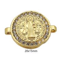 Cyrkonia Mosiądz Złącze mikro Brukuje, Płaskie koło, Platerowane prawdziwym złotem, mikro utorować cyrkonia, złoto, 20x15x23mm, sprzedane przez PC
