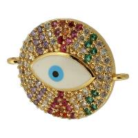 Evil Eye Connector Brass Flat Round real gold plated micro pave cubic zirconia & enamel multi-colored Approx 1mm Sold By PC