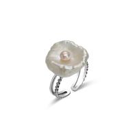 Sladkovodní Pearl prst prsten, s 925 Sterling Silver, Nastavitelný & módní šperky & pro ženy, 15mmu30014mm, Prodáno By PC