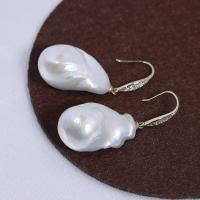 Freshwater Pearl Earrings with 925 Sterling Silver gold color plated fashion jewelry & for woman 15-16mm Sold By PC