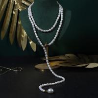 Naturalne słodkowodne perły naszyjnik długi, Perła naturalna słodkowodna, Ryż, 14K wypełnione złotem, biżuteria moda & dla kobiety, biały, 4-5mmu30018-9mm, długość 80 cm, sprzedane przez PC