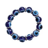 Evil Eye Biżuteria Bransoletka, żywica, ze Elastyczny sznur & Mosiądz, Koło, Platerowane w kolorze srebra, biżuteria moda & dla obu płci & złe oko wzór, niebieski, 12mm, długość 19 cm, sprzedane przez PC