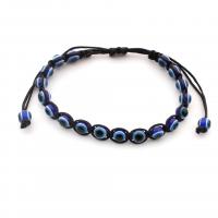 Evil Eye šperky náramek, Pryskyřice, s Terylene kabel, Kolo, unisex & zlo vzor oko & nastavitelný, modrý, 6mm, Délka 16-28 cm, Prodáno By PC