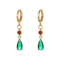 Cubic Zirconia Micro Pave Brass Earring Teardrop gold color plated fashion jewelry & micro pave cubic zirconia & for woman green nickel lead & cadmium free Sold By Pair