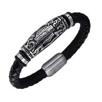 Leather Cord Bracelet Titanium Steel with PU Leather handmade fashion jewelry & Unisex black Length Approx 21 cm Sold By PC