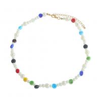 Szklany naszyjnik, Stop cynku, ze Tworzywa ABS perła & Lampwork, Platerowane w kolorze złota, biżuteria moda & dla kobiety, Losowy kolor, sprzedawane na 42.5-51.5 cm Strand