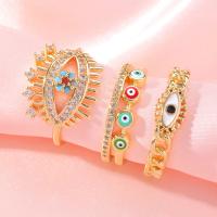Evil Eye Biżuteria Ring Finger, Mosiądz, Platerowane w kolorze złota, Regulowane & różne style do wyboru & mikro utorować cyrkonia & dla kobiety & emalia, dostępnych więcej kolorów, bez zawartości niklu, ołowiu i kadmu, średnica wewnętrzna:około 17mm, sprzedane przez PC