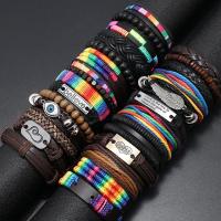 Leather Cord Bracelet with Wax Cord & Wood & Zinc Alloy 30 pcs & fashion jewelry & Unisex mixed colors Length Approx 17-18 cm Sold By Set