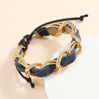 PU Leather Cord Bracelets with Korean Waxed Cord & aluminum chain handmade fashion jewelry & for woman 5-6cm Sold By PC