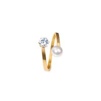 Cubic Zirconia Stainless Steel Finger Ring 304 Stainless Steel with Plastic Pearl polished & for woman & with cubic zirconia golden 2mm Sold By PC