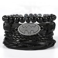 Cowhide Bracelet with PU Leather & Zinc Alloy handmade 4 pieces & braided bracelet & for man black 60mm Sold By PC