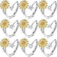 Cubic Zirconia Micro Pave Brass Ring Sunflower plated adjustable & with letter pattern & micro pave cubic zirconia & for woman nickel lead & cadmium free US Ring Sold By PC