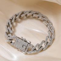 Rhinestone Bracelet Brass with Glass Rhinestone fashion jewelry & Unisex silver color nickel lead & cadmium free Length Approx 7.48 Inch Sold By PC