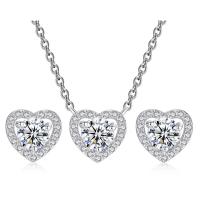 Cubic Zirconia Micro Pave Brass Jewelry Sets with 5cm extender chain Heart silver color plated fashion jewelry & micro pave cubic zirconia & for woman silver color Length 47.5 cm Sold By PC