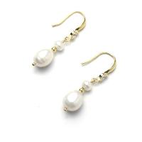 Freshwater Pearl Earrings Brass with Freshwater Pearl 18K gold plated fashion jewelry & micro pave cubic zirconia & for woman 25mm Sold By Pair
