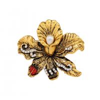 Rhinestone Brooch Zinc Alloy with Plastic Pearl Flower antique gold color plated Unisex & with rhinestone nickel lead & cadmium free Sold By PC