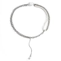 Collar de perlas de plástico, aleación de zinc, con Perlas plásticas, chapado en color de plata, Joyería & para mujer, plateado, libre de níquel, plomo & cadmio, longitud 48 cm, 30 cm, Vendido por UD