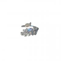 Strass vinger Ring, Messing, Blad, silver plated, mode sieraden & voor vrouw & met strass, zilver, nikkel, lood en cadmium vrij, 17mm, Verkocht door PC