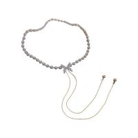 Plastic Pearl Necklace Zinc Alloy with Plastic Pearl Butterfly gold color plated fashion jewelry & adjustable & for woman & with rhinestone nickel lead & cadmium free Length 33 cm Sold By PC