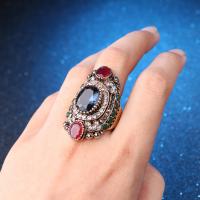 Resin Finger Ring Zinc Alloy with Resin Geometrical Pattern antique gold color plated & for woman & with rhinestone 42mm US Ring Sold By PC