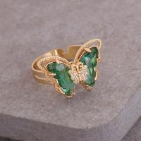 Rhinestone Finger Ring Brass with Glass Butterfly 18K gold plated adjustable & for woman & with rhinestone US Ring Sold By PC