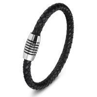 Leather Cord Bracelet with Titanium Steel & Unisex black Sold By PC