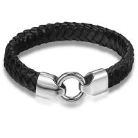Leather Cord Bracelet with Titanium Steel fashion jewelry & Unisex black Length Approx 21 cm Sold By PC