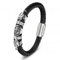 Läderrem Armband, Läder, med Titan Stål, mode smycken & olika längd för val & Unisex & olika stilar för val, svart, Säljs av PC