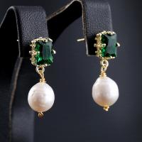 Freshwater Pearl Earrings Brass with Freshwater Pearl & Crystal Plating champagne gold fashion jewelry & for woman nickel lead & cadmium free Sold By Pair
