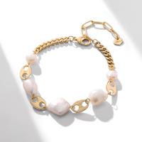 Freshwater Cultured Pearl Bracelet Zinc Alloy with Freshwater Pearl with 2.17inch extender chain Plating champagne gold fashion jewelry & for woman nickel lead & cadmium free Length Approx 6.5 Inch Sold By PC