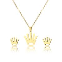 Fashion Stainless Steel Jewelry Sets Stud Earring & necklace 304 Stainless Steel Crown 2 pieces & fashion jewelry & for woman golden Length Approx 17.72 Inch Sold By Set