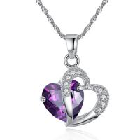 Crystal Necklace Brass with Crystal Heart platinum plated micro pave cubic zirconia & for woman & hollow Length Approx 20 Inch Sold By PC