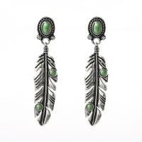 Turquoise Earring Zinc Alloy with turquoise Feather fashion jewelry & for woman nickel lead & cadmium free Sold By Pair